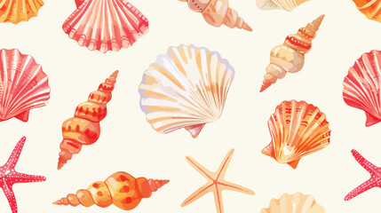 Seamless pattern with watercolor shell repeat sea tex