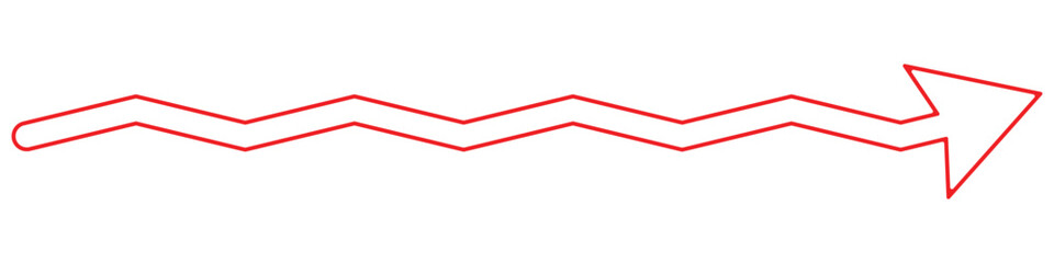 Zig zag red arrow vector with line. Long wave or curve Arrow icon, vector. Big  arrow, cursor vector. Long line arrow vector. Big arrow for web design. Large arrow vector, icon. Vector illustration.
