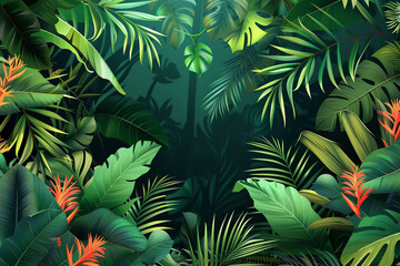 Tropical Paradise Lush Greenery and Exotic Plants Illustration 