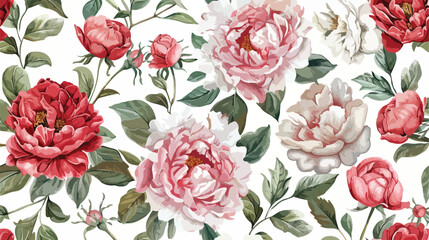 Seamless watercolor white background floral pattern.