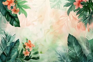 tropical watercolor background with leaves and flowers floral prints 