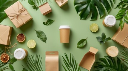 eco packaging design on a green background.