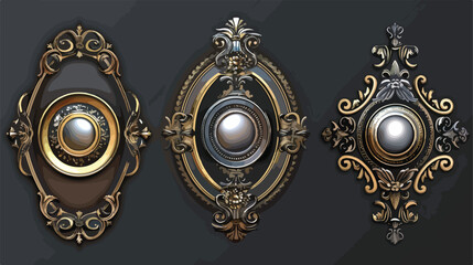 Set of four of art deco buttons isolated on black background