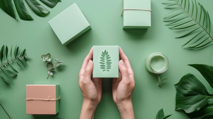 Obraz premium eco packaging design on a green background.