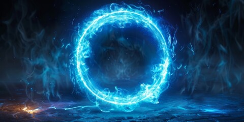 Bright blue energy ring on a dark background