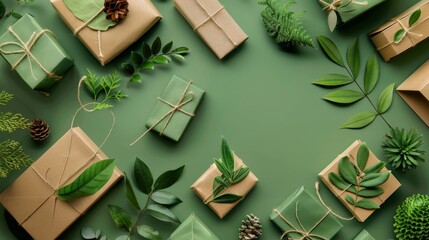 eco packaging design on a green background.