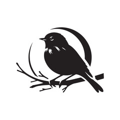 Robin bird Silhouette- Charming Black Vector Art Capturing the Delicate Beauty and Iconic Presence of These Beloved Bird - Robin Bird Vector - Robin Bird Illustration.
