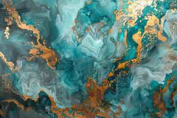 Fototapeta premium Turquoise and Gold Abstract Art Forming Intriguing Patterns 