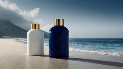 Luxuriously designed bottles with Navy blue and white aesthetics