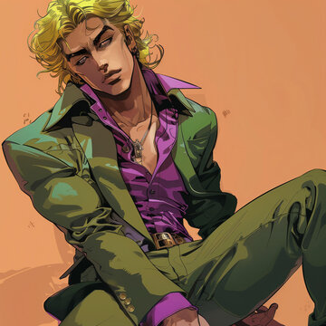 blond man in stylish green suit