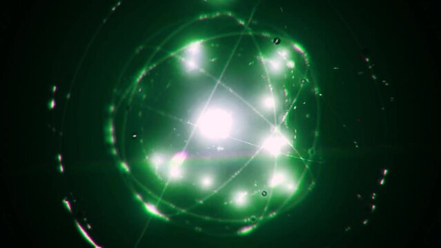 Atom with nucleus, neutrons, protons and electrons orbits glowing. Atomic structure. Concept of physics, science. 4K Animation of electrons orbiting