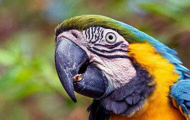 Closeup of a blue and yellow Macaw parrot