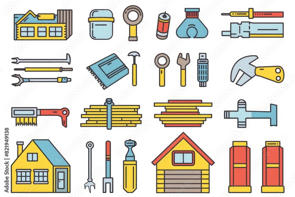 Poster a collection of construction tools on a rustic wooden table. perfect for construction or diy project