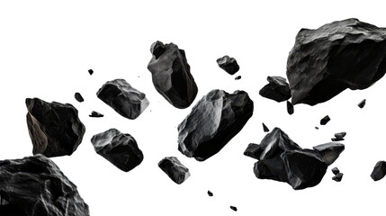 Naklejka premium Falling Black Rocks Isolated on Transparent Background, PNG, Cut Out.