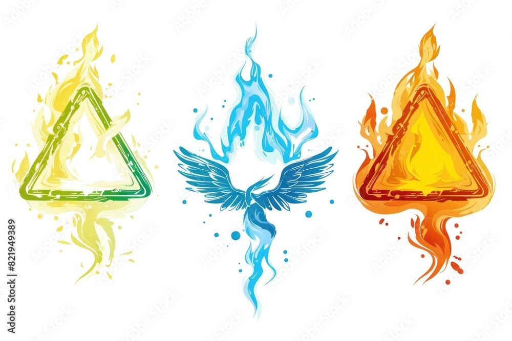 Poster A collection of four symbols representing fire and water elements. Ideal for various design projects