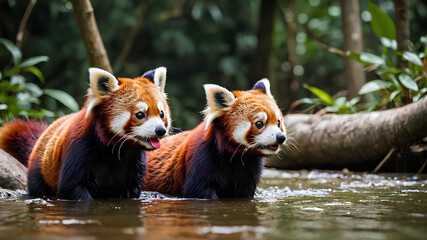 Fototapeta premium AI image generate red panda behavior