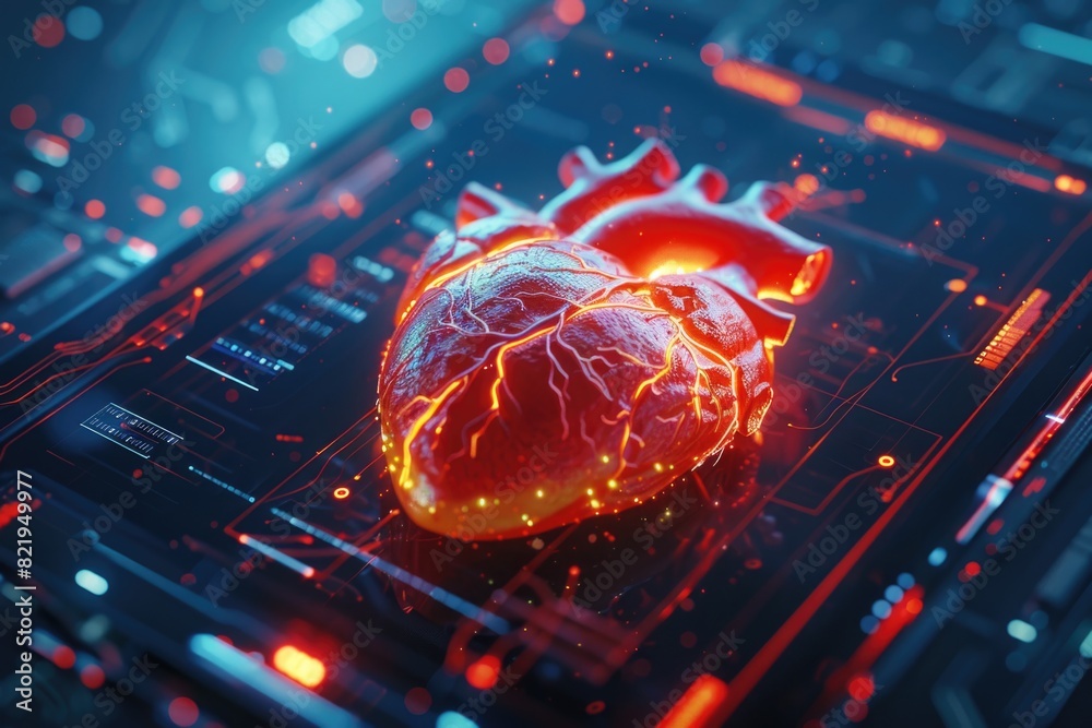 Aufkleber A heart shape on a computer circuit board, suitable for technology concepts