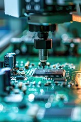 Detailed close up of a computer motherboard. Perfect for technology and electronics concepts