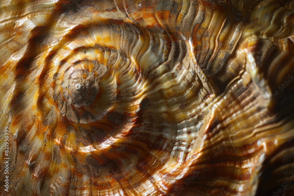 Poster detailed close up of a shell with a spiral design, perfect for nature or beach themed projects