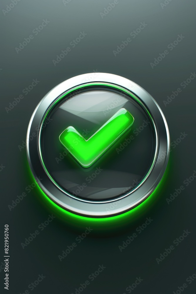 Poster A shiny button with a green check mark. Suitable for various applications