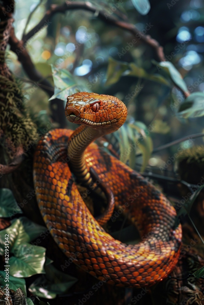 Poster a snake sitting on a tree branch. perfect for nature themes