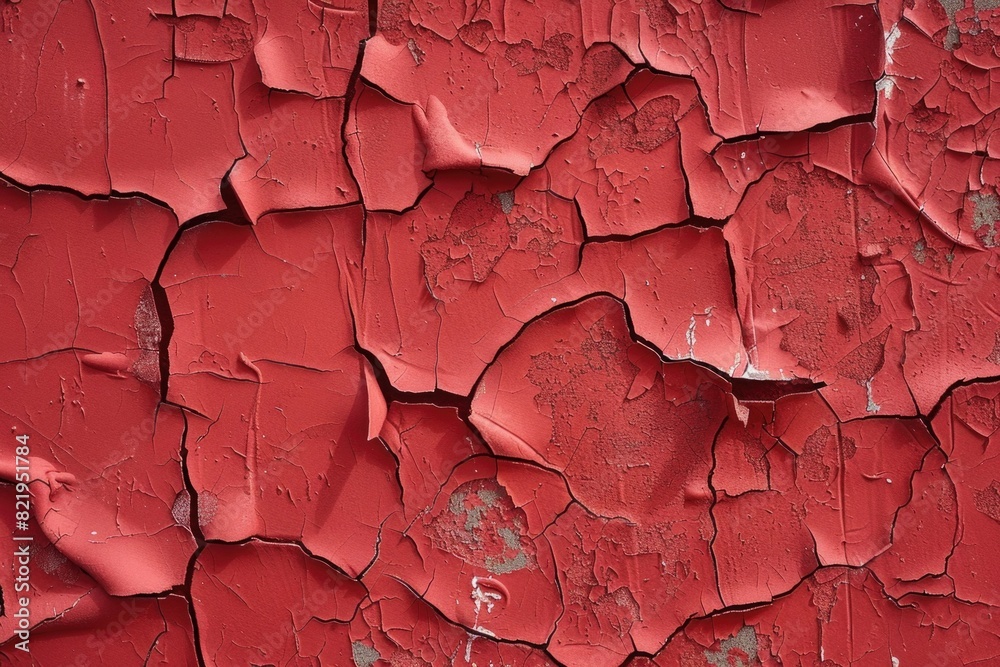 Poster close up of peeling red paint on a wall, suitable for background or texture use