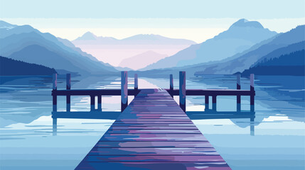 Blue wooden pier on lake background Vector style Vector