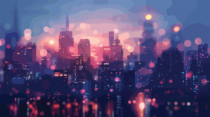 Blurred view of illuminated city at night Vector style