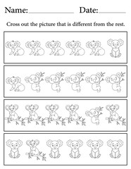 Koala Puzzle. Printable Activity Page for Kids. Educational Resources for School for Kids. Kids Activity Worksheet. Find the Different Object