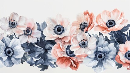 Fototapeta premium Elegant Watercolor Anemone Flowers Panoramic Artwork