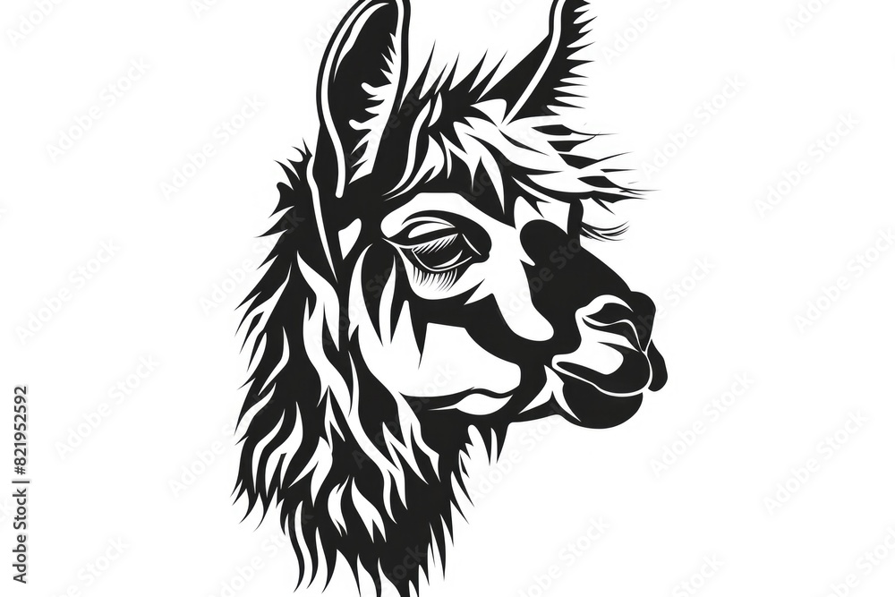 Poster a detailed black and white drawing of a llama. suitable for various design projects