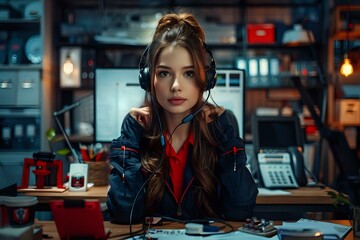 Fototapeta premium Dedicated PBX Operator Managing Communication Tools in Customer Service