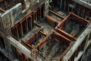 A building under construction with a lot of concrete. Ideal for construction industry projects