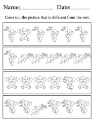 Koala Puzzle. Printable Activity Page for Kids. Educational Resources for School for Kids. Kids Activity Worksheet. Find the Different Object