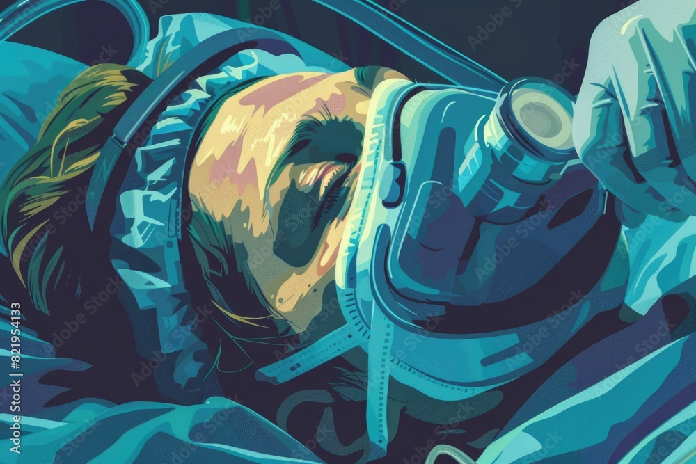 Poster an astronaut in a space suit laying down on a bed. suitable for science fiction or space exploration
