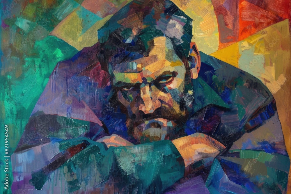 Poster a realistic painting of a man with a beard. suitable for art projects