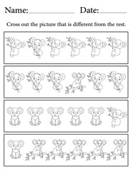 Koala Puzzle. Printable Activity Page for Kids. Educational Resources for School for Kids. Kids Activity Worksheet. Find the Different Object