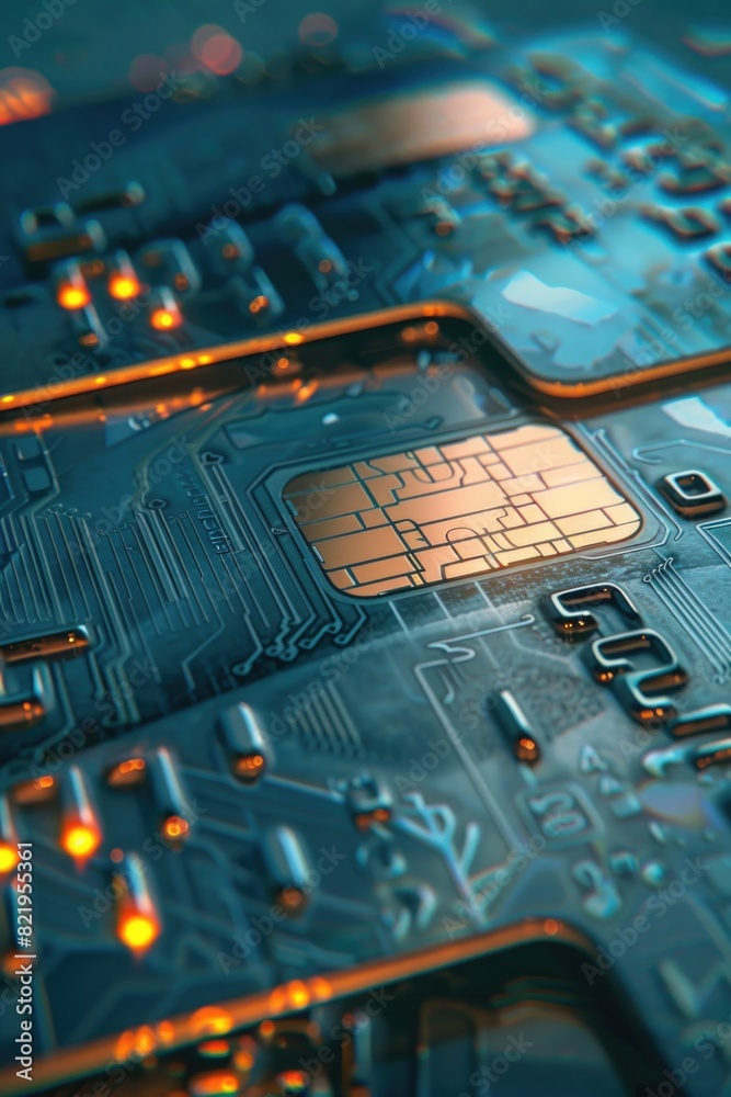 Poster close up of computer chip on motherboard, suitable for technology concept