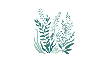 Delicate drawing of seaweed. The shades of blue and green convey the feeling of being underwater.