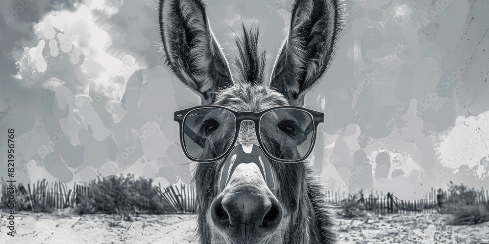 Poster a stylish donkey wearing sunglasses, perfect for adding a fun touch to your projects