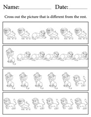 Lion Puzzle. Printable Activity Page for Kids. Educational Resources for School for Kids. Kids Activity Worksheet. Find the Different Object