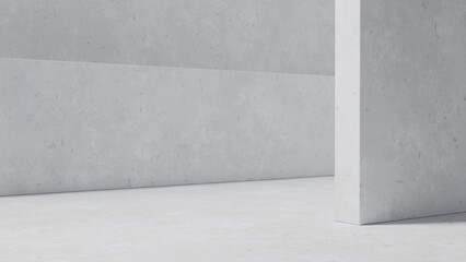 Clean lines and angles of concrete walls forming an architecturally minimalist corner. 3d render