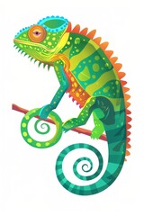 A vibrant chameleon perched on a tree branch, perfect for nature-themed designs