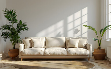 Front view boho home interior design of modern living room