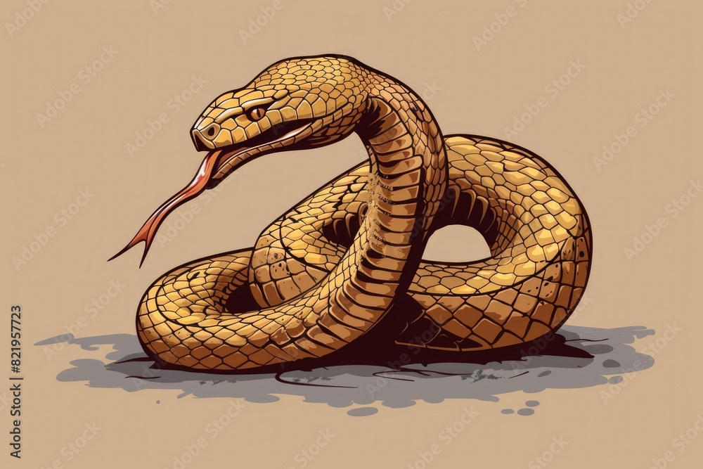 Poster a snake with its mouth open on the ground. suitable for educational materials
