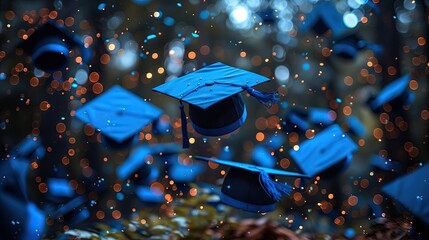 education and people concept, students throwing graduation caps in the air