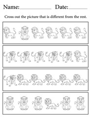 Lion Puzzle. Printable Activity Page for Kids. Educational Resources for School for Kids. Kids Activity Worksheet. Find the Different Object