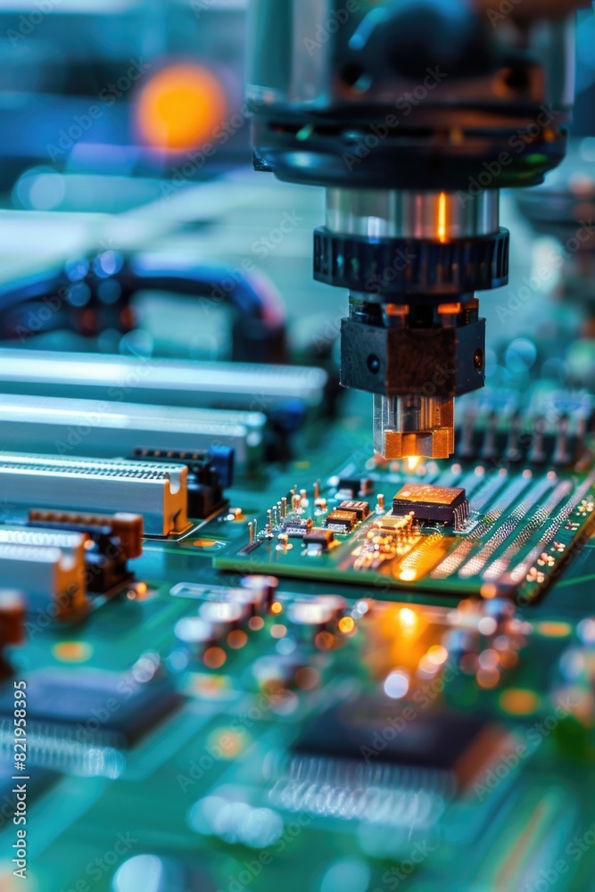 Poster detailed view of a computer motherboard, suitable for technology concepts