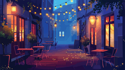 Night outdoor street cafe or restaurant table area