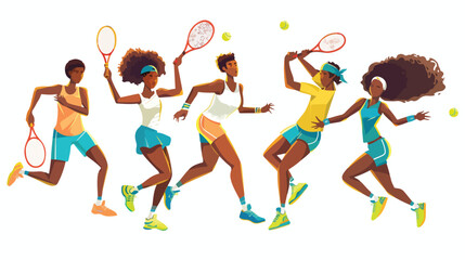 Tennis players set of four isolated on white background